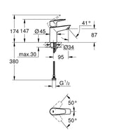 BAUEDGE TABLE-MOUNTED SINGLE-LEVER BASIN MIXER WITH BRAIDED PIPES L-SIZE - GROHE-G2 -  ( CHROME - G2 - BAUCOSMOPOLITAN - 0x15 mm - 0inchX0.5inch )