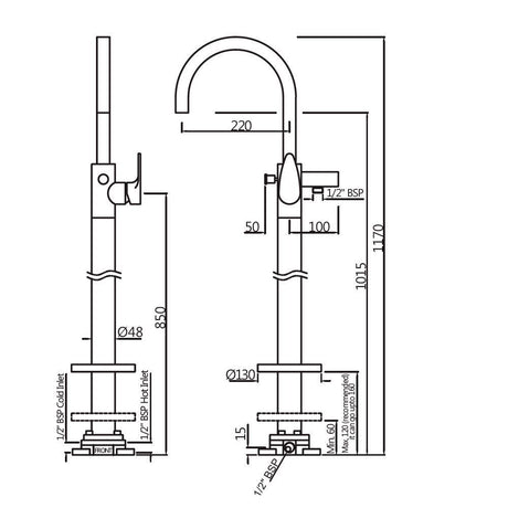 EXPOSED PARTS OF FLOOR MOUNTED SINGLE LEVER BATH MIXER WITH PROVISION FOR HAND SHOWER (COMPATIBLE WITH ALD-121)- JAQUAR FAUCETS - ( BLACK MATT - VIGNETTE PRIME - 0x15 mm - 0inchX0.5inch )
