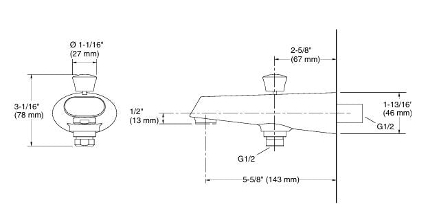 COMPLEMENTRY BATH SPOUT WITH DIVERTER , FLAT FACE - KOHLER POPULAR -  ( VIBRANT BRUSHED ROSE GOLD - POPULAR - 0x15 mm - 0inchX0.5inch )