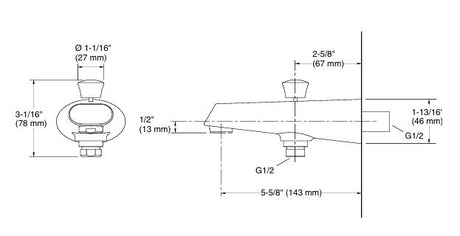 COMPLEMENTRY BATH SPOUT WITH DIVERTER , FLAT FACE - KOHLER POPULAR -  ( VIBRANT BRUSHED ROSE GOLD - POPULAR - 0x15 mm - 0inchX0.5inch )
