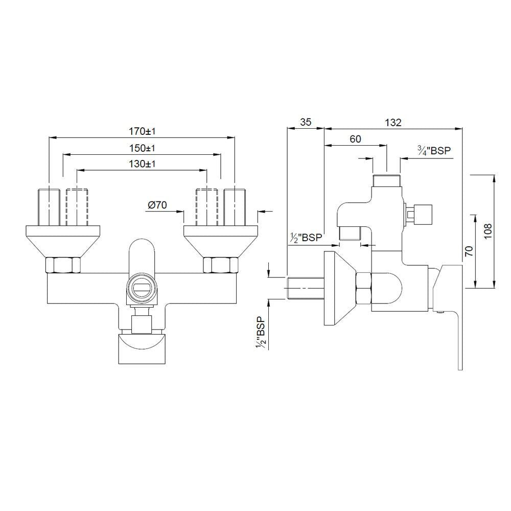 SINGLE LEVER EXPOSED SHOWER MIXER WITH PROVISION FOR CONNECTION TO EXPOSED SHOWER PIPE (SHA-1211NH OR SHA-1213)& HAND SHOWER WITH CONNECTING LEGS & WALL FLANGES - JAQUAR FAUCETS - ( CHROME - LYRIC - 0x15 mm - 0inchX0.5inch )