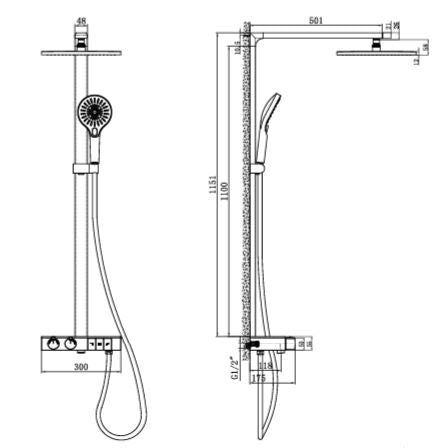 THERM BRASS SHOWER W/CONC DIVT BODY W/RAIN SHWR W/HAND SHWR W/FLEXIBLE 1.5 MTR HOSE W/HIDDEN SPOUT - AQUANT - ( GRAPHITE GREY - FLORA - 1160x0 mm - 46.4inchX0inch )