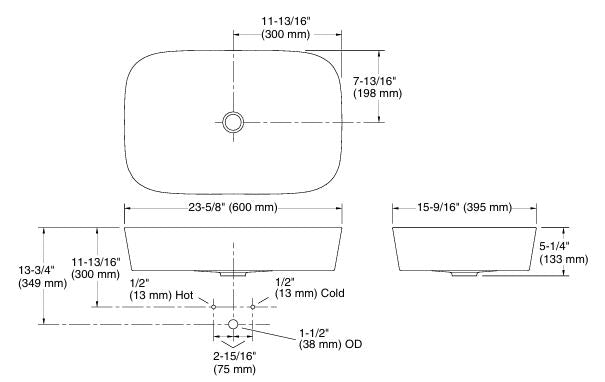 MODERNLIFE EDGE TM RECTANGULAR TABLE-TOP WASH BASIN WITHOUT OVERFLOW - KOHLER LUXURY -  ( ROSE GOLD / FRENCH GOLD - LUXURY - 600x400 mm - 24inchX16inch )