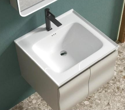 CERAMIC WASH BASIN - GERMA -  ( WHITE - CARBON FIBER - 605x500 mm - 24.2inchX20inch )