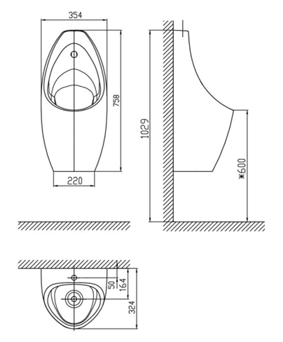 NEW CONTOUR WALL HUNG URINAL BACK INLET 1.9LPF - AMERICAN STANDARD -  ( WHITE - CONTOUR - 0x0 mm - 0inchX0inch )