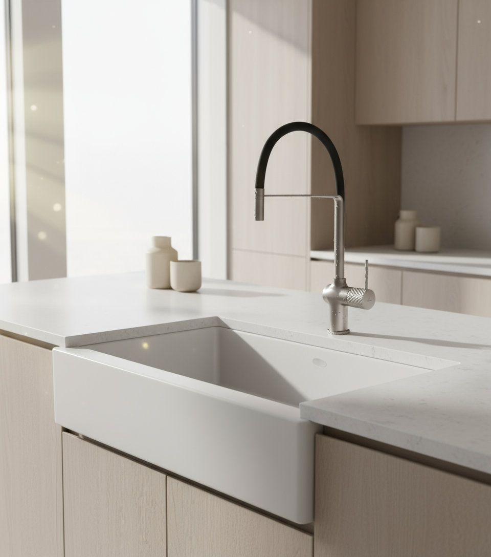 SWAN NECK TABLE MOUNTED SINK COCK WITH FLEX SPOUT - LUXELET -  ( BLACK GRAPHITE - SMART SELECT - 0x15 mm - 0inchX0.5inch )