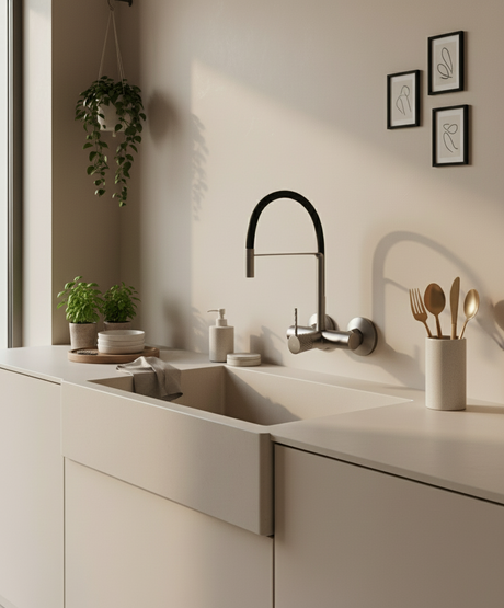 WALL MOUNTED SINGLE LEVER SINK MIXER WITH FLEX SPOUT - LUXELET -  ( BLACK GRAPHITE - SMART SELECT - 0x15 mm - 0inchX0.5inch )