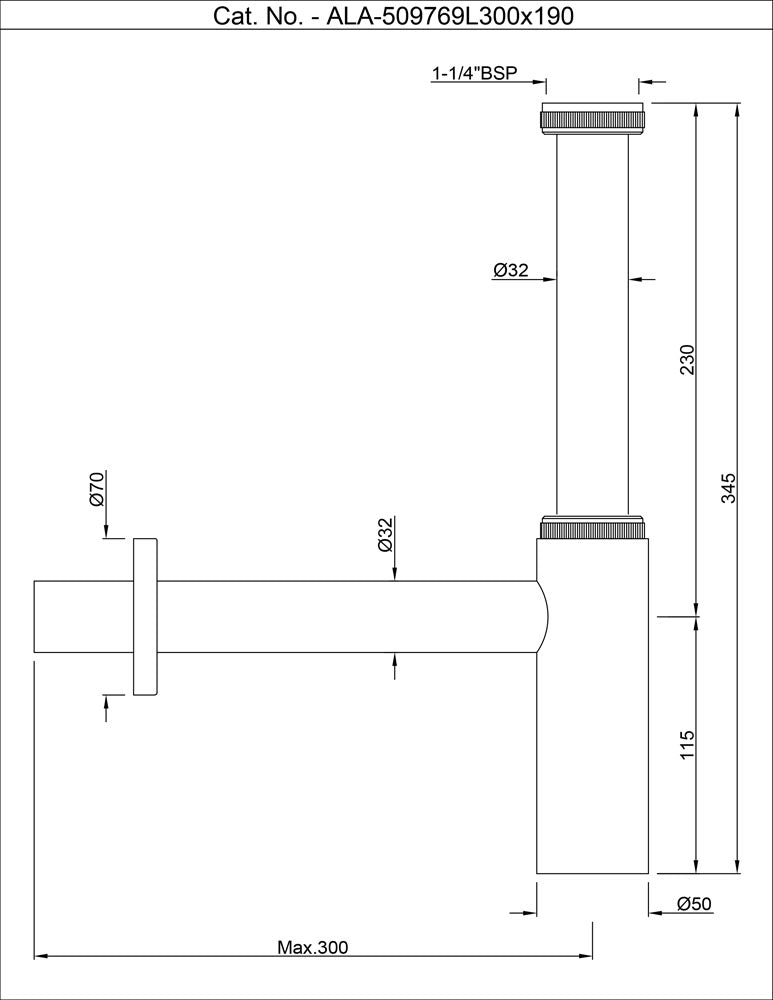BOTTLE TRAP 32MM SIZE WITH 300MM & 190MM - ARTIZE FAUCET -  ( CHROME - ALLIED - 0x15 mm - 0inchX0.5inch )