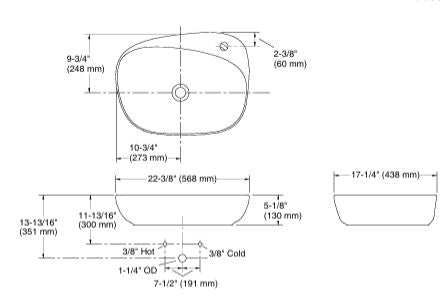 KANKARA-COUNTER TOP W/BASIN W/ FAU HOLE - KOHLER PREMIUM -  ( WHITE - PREMIUM - 568x438 mm - 23inchX18inch )