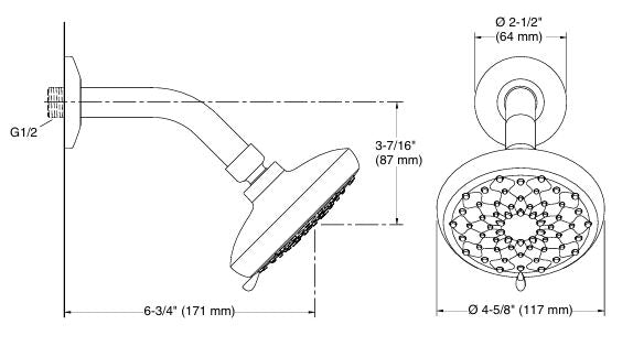 AWAKEN-ORGANIC MULTI MODE SHW HEAD W/ARM - KOHLER PREMIUM -  ( POLISHED CHROME - PREMIUM - 0x117 mm - 0inchX4.5inch )