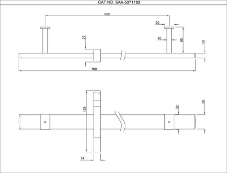 SLIDING RAIL FLAT SHAPE WITH HAND SHOWER HOLDER - ARTIZE FAUCET -  ( CHROME -  - 700x30 mm - 28inchX1.2inch )