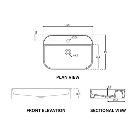 WASH BASIN COUNTER TOP EDGE-65R - HINDWARE -  ( STAR WHITE - ITALIAN - 650x450 mm - 26inchX18inch )
