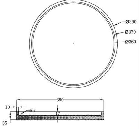 CONCRETE ROUND PLATE FOR SHELF - AQUANT -  ( MATT IVORY -  - 395x40 mm - 15.8inchX1.6inch )