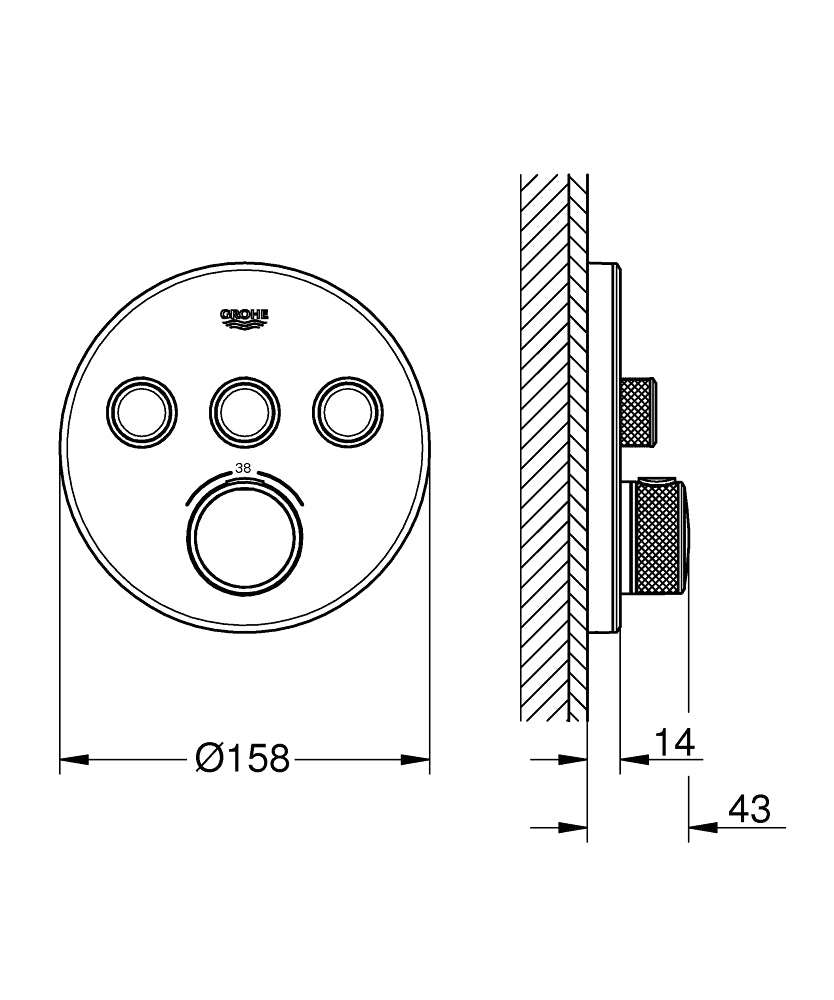 GROHTHERM SMARTCONTROL THERMOSTAT ROUND, 3 CONTROL - GROHE -  ( GLASS - G4 - GROHTHERM - 0x0 mm - 0inchX0inch )