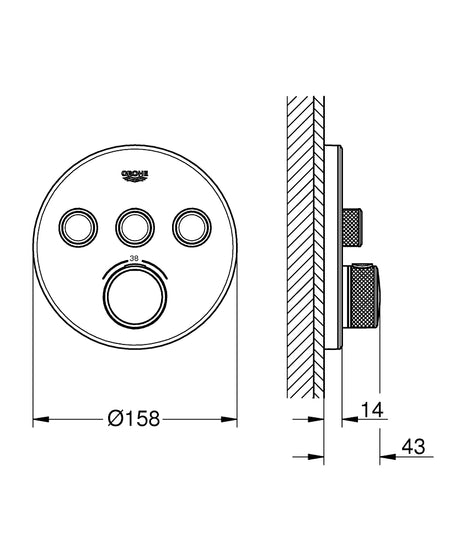 GROHTHERM SMARTCONTROL THERMOSTAT ROUND, 3 CONTROL - GROHE -  ( GLASS - G4 - GROHTHERM - 0x0 mm - 0inchX0inch )