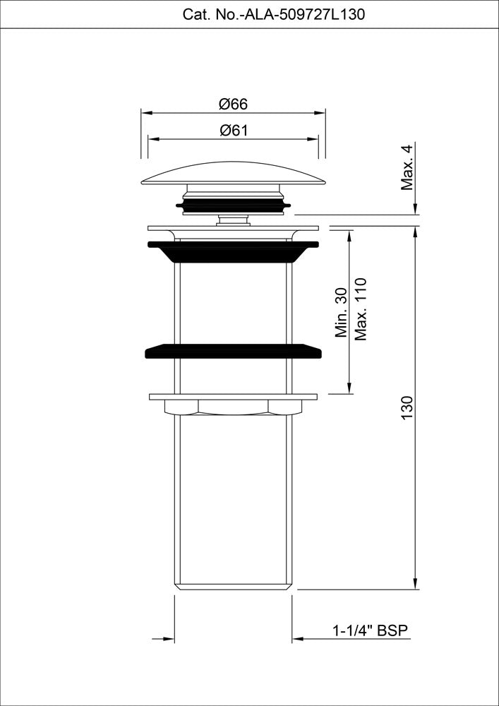 CLICK CLACK WASTE 32MM SIZE FULL THREAD - ARTIZE FAUCET -  ( BLACK CHROME - ALLIED - 0x15 mm - 0inchX0.5inch )