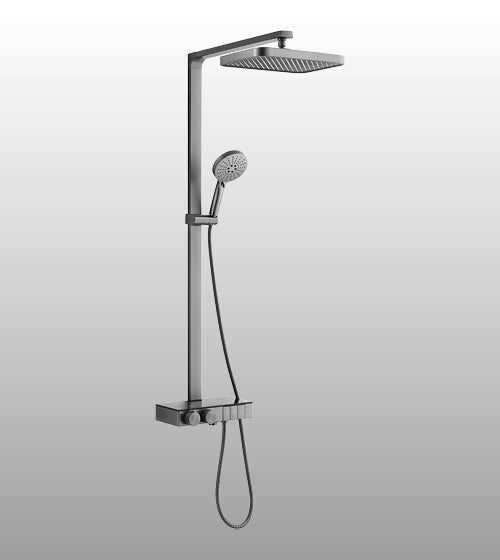 THERM BRASS SHOWER W/CONC DIVT BODY W/RAIN SHWR W/HAND SHWR W/FLEXIBLE 1.5 MTR HOSE W/HIDDEN SPOUT - AQUANT - ( GRAPHITE GREY - FLORA - 1160x0 mm - 46.4inchX0inch )