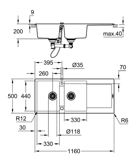 K500 SINK 80 -C 116/50 2.0 REV - GROHE-G2 -  ( GRANITE GRAY - K500 - 0x0 mm - 0inchX0inch )