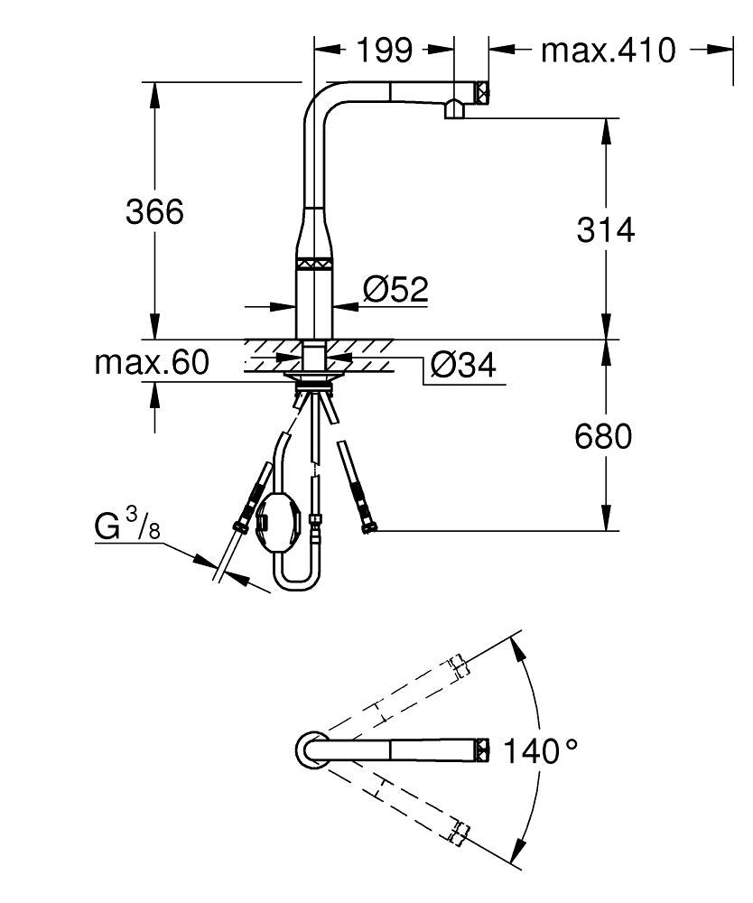 ESSENCE SMARTCONTROL 1-HANDLE SINK MIXER, L-SPOUT, PULL-OUT - GROHE - ( CHROME - G5 - SMARTCONTROL KITCHEN - 0x15 mm - 0inchX0.5inch )