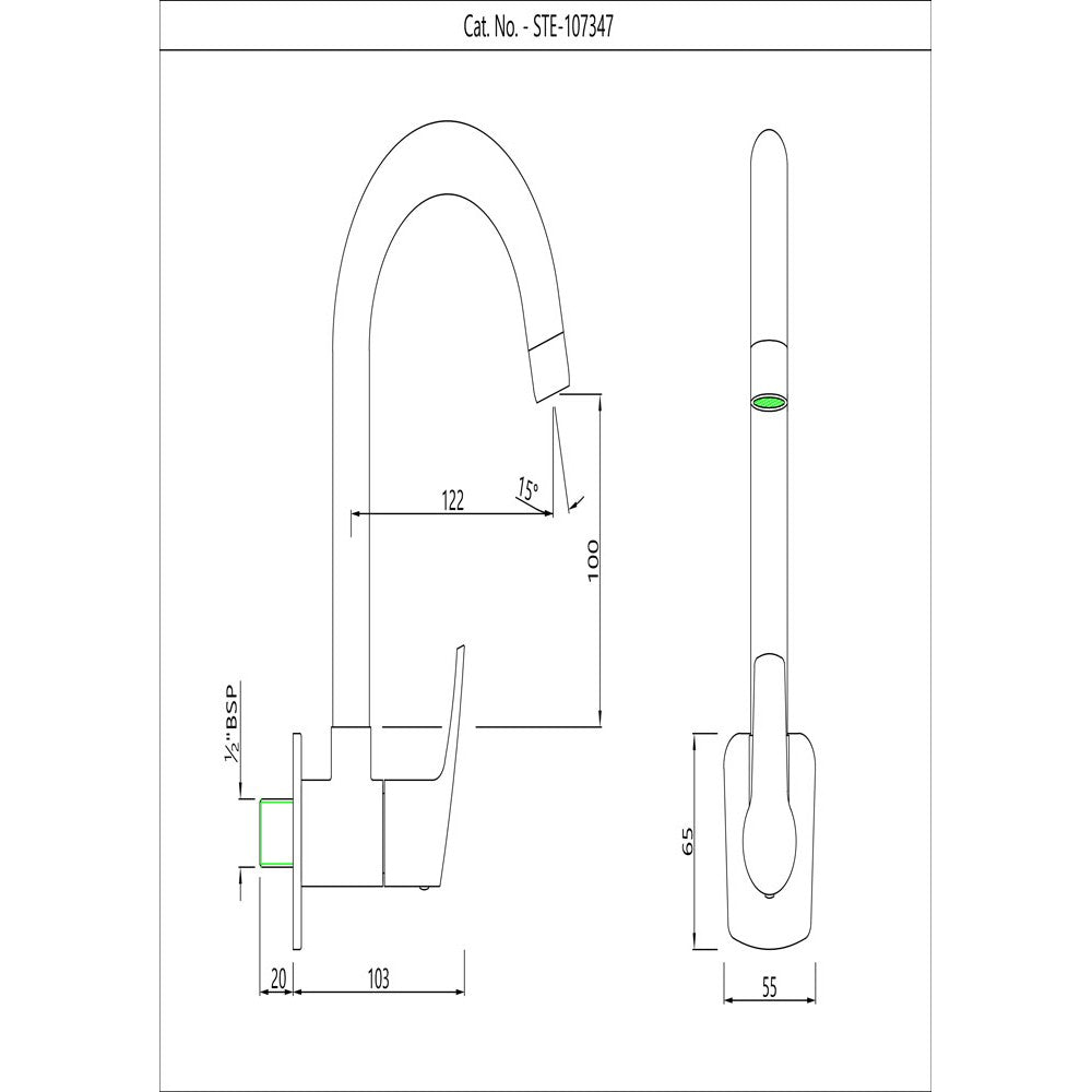 SINK COCK W/SWINGING SPOUT W/M WITH WALL FLANGE - ESSCO FAUCET -  ( CHROME - STELLA - 0x15 mm - 0inchX0.5inch )