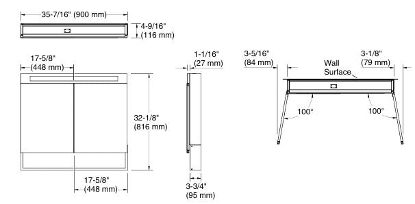 URBANITY TWO DOOR LIGHTED MIRRORED CABINET - KOHLER LUXURY -  (  - LUXURY - 900x667 mm - 36inchX26inch )