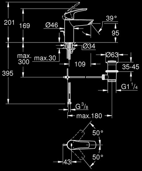EUROSMART 2021 SINGLE LEVER BASIN MIXER WITH POP-UP,S SIZE - GROHE -  ( CHROME - G3 - EUROSMART - 0x0 mm - 0inchX0inch )