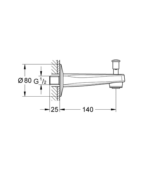 BATH SPOUT WITH DIVERTER - GROHE-G2 -  ( CHROME - G2 - BAUCONTEMPORARY - 0x15 mm - 0inchX0.6inch )