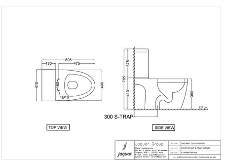 COUPLED EWC BOWL WITH CISTERN W/PP SOFT CLOSE SEAT COVER S-300MM - JAQUAR SWARE - ( WHITE - CONTINENTAL - 750x690 mm - 30inchX27.6inch )