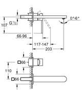 GROHE PLUS 2-HOLE, 1-HANDLE WALL-MOUNT BASIN MIXER, L SIZE - GROHE -  ( CHROME - G4 - EUROPLUS - 0x15 mm - 0inchX0.6inch )