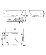 EUROSMART BASIN, UNDER-COUNTER, 60CM - GROHE -  ( WHITE - G3 - EUROSMART - 605x430 mm - 24inchX17inch )