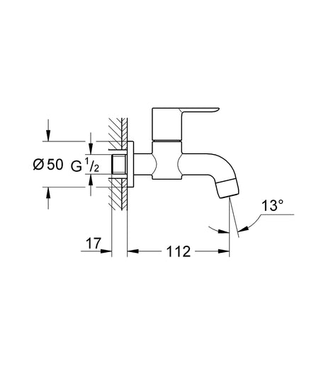 BAUEDGE BIB TAP - GROHE-G2 -  ( CHROME - G2 - BAUCOSMOPOLITAN - 0x15 mm - 0inchX0.6inch )