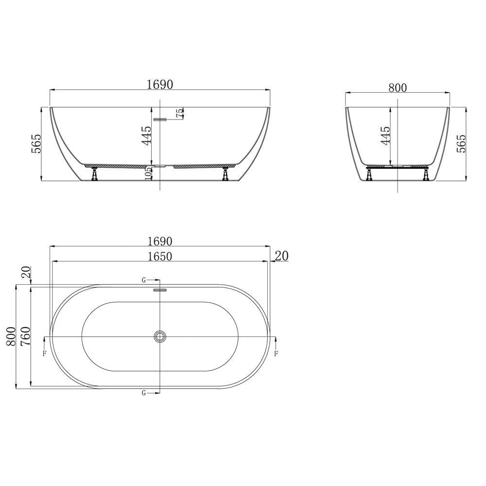 FREE STANDING BATH TUB W/WASTE & OVRFLOW - JAQUAR WELLNESS - ( WHITE - SAIPAN - 1700x750 mm - 67inchX30inch )