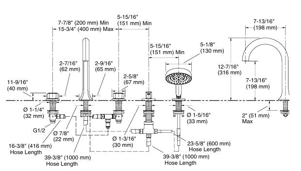 OCCASION 5H DM B&S C SPOUT -KNOB HNDLS - KOHLER LUXURY -  ( ROSE GOLD - LUXURY - 0x15 mm - 0inchX0.5inch )