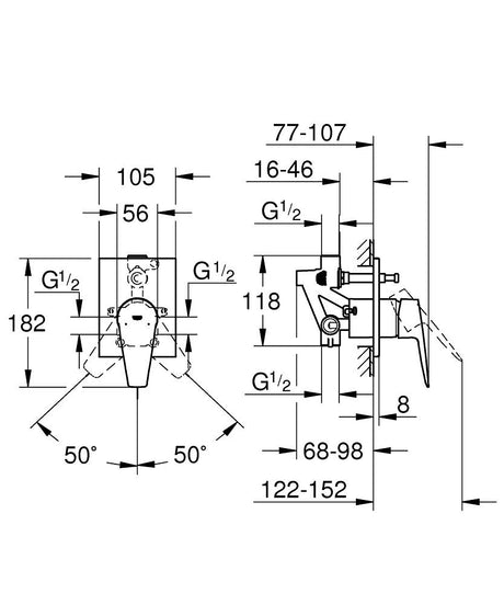 NEW BAUEDGE SQUARE 1-HANDLE BATH/SHOWER MIXER - GROHE-G2 -  ( CHROME - G2 - BAUCOSMOPOLITAN - 0x15 mm - 0inchX0.6inch )