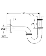 P-TRAP 1 1/4 INCH - GROHE - (CHROME - G2 - 0x32 mm - 0inchX1.28inch)