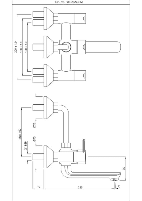 WALL MIXER WITH PROVISION FOR OVERHEAD SHOWER WITH 115MM LONG BEND PIPE ON UPPER SIDE, CONNECTING LEGS & WALL FLANGES - JAQUAR FAUCETS - ( CHROME - FUSION PRIME - 0x15 mm - 0inchX0.5inch )