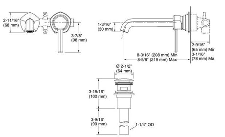 OCCASION TM WALL-MOUNT SINGLE-HANDLE BATHROOM SINK FAUCET - KOHLER LUXURY -  ( VIBRANT BRUSHED MODERNE BRASS - LUXURY - 0x15 mm - 0inchX0.5inch )