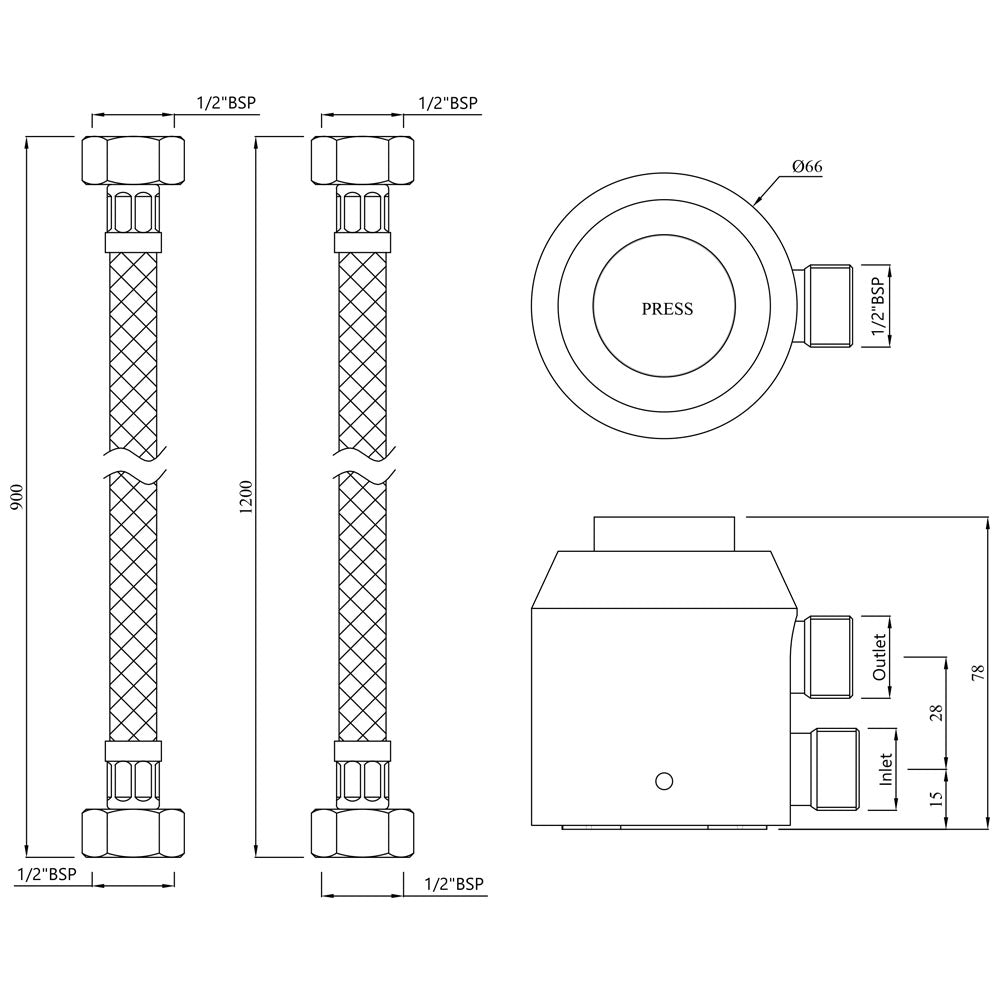 FOOT OPERATED TAP W/HOSE - JAQUAR FAUCETS - ( CHROME - PRESSMATIC - 0x15 mm - 0inchX0.5inch )