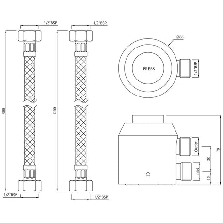 FOOT OPERATED TAP W/HOSE - JAQUAR FAUCETS - ( CHROME - PRESSMATIC - 0x15 mm - 0inchX0.5inch )