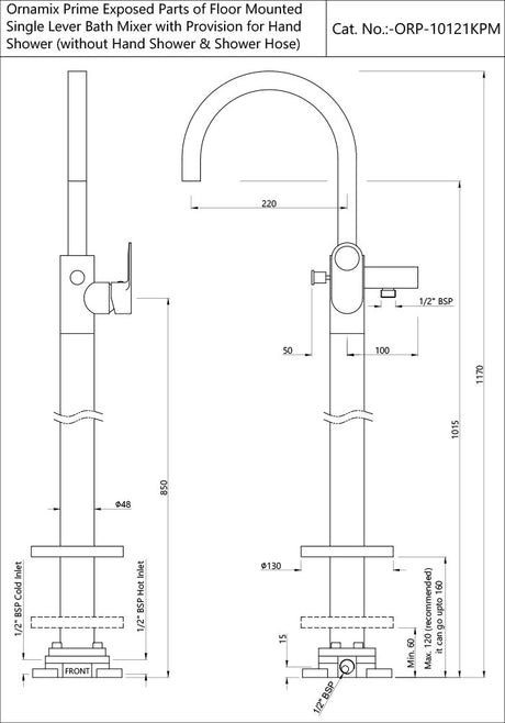 EXPOSED PARTS OF FLOOR MOUNTED SINGLE LEVER BATH MIXER WITH PROVISION FOR HAND SHOWER (COMPATIBLE WITH ALD-121)- JAQUAR FAUCETS - ( BLACK MATT - ORNAMIX PRIME - 0x15 mm - 0inchX0.5inch )