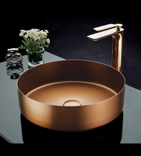 (PRUN)  STAINLESS STEEL ROUND WASH BASIN - AQUANT -  ( MATT ROSE GOLD -  - 400x150 mm - 16inchX6inch )
