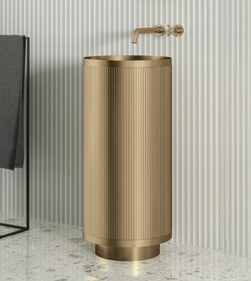 FREE STANDING WASH BASIN W/PEDESTAL POP-UP WASTE COUPLING - AQUANT -  ( BRUSHED GOLD -  - 830x380 mm - 33.2inchX15.2inch )