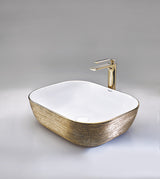 WASH BASIN TABLE MOUNTED RECT. - AQUANT - ( GOLD+WHITE - - 500x400 mm - 20inchX16inch )