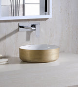 WASH BASIN TABLE MOUNTED ROUND - AQUANT -  ( GOLD+WHITE -  - 355x355 mm - 14inchX14inch )