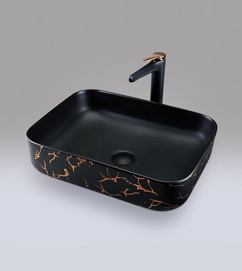 ART WASH BASIN - AQUANT -  ( MATT BLACK & GOLD -  - 465x320 mm - 18.6inchX12.8inch )