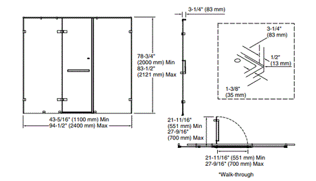 SINGULIER 1DOOR / 2PARTITION - STRAIGHT ENCLOSURE 2700.HT - KOHLER PREMIUM -  ( BV - PREMIUM - 0x0 mm - 0inchX0inch )