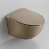 RIMLESS WALL HUNG WC WITH UF SOFT CLOSE SLIM SEAT COVER, HINGES, ACCESSORIES SET ( BOLT DISTANCE 7INCH) - LUXELET -  ( ALMOND BEIGE - SPECTRE COLLECTION - 520x370x360 mm - 20.8inchX14.8inchX14.4inch )