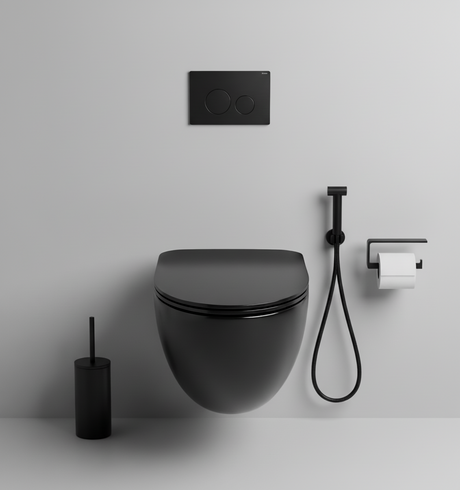 Black toilet seat on a white background