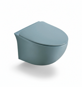 RIMLESS WALL HUNG WC WITH UF SOFT CLOSE SLIM SEAT COVER, HINGES, ACCESSORIES SET ( BOLT DISTANCE 7INCH) - LUXELET -  ( FOREST GREEN - SPECTRE COLLECTION - 520x370x360 mm - 20.8inchX14.8inchX14.4inch )