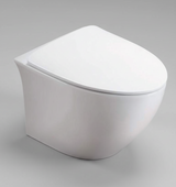 RIMLESS WALL HUNG WC WITH UF SOFT CLOSE SLIM SEAT COVER, HINGES, ACCESSORIES SET ( BOLT DISTANCE 7INCH) - LUXELET -  ( WHITE - SPECTRE COLLECTION - 520x370x360 mm - 20.8inchX14.8inchX14.4inch )